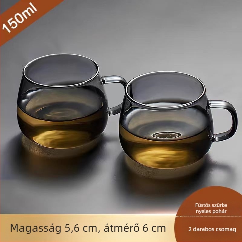 Hőálló üveg teás pohár fogantyúval, átlátszó, kis méretű, otthoni és irodai használatra, Gongfu tea