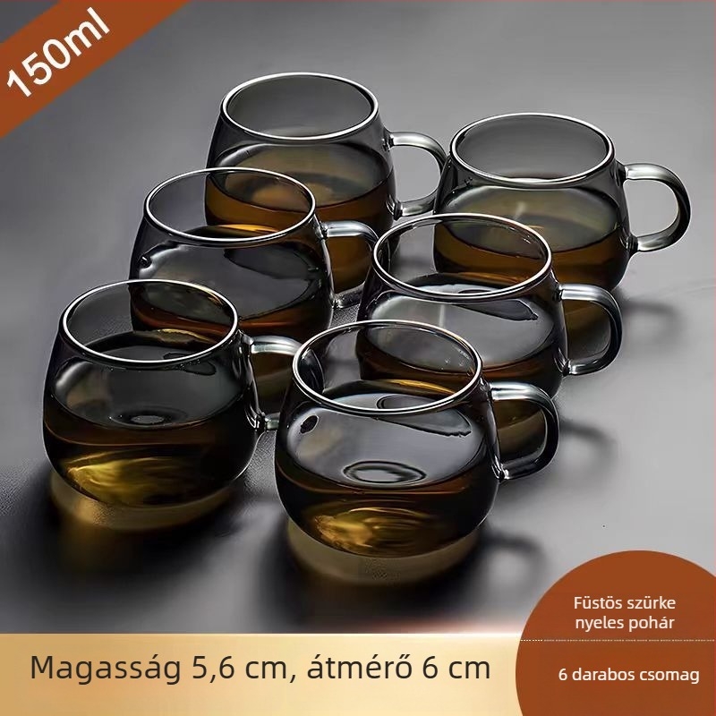 Hőálló üveg teás pohár fogantyúval, átlátszó, kis méretű, otthoni és irodai használatra, Gongfu tea