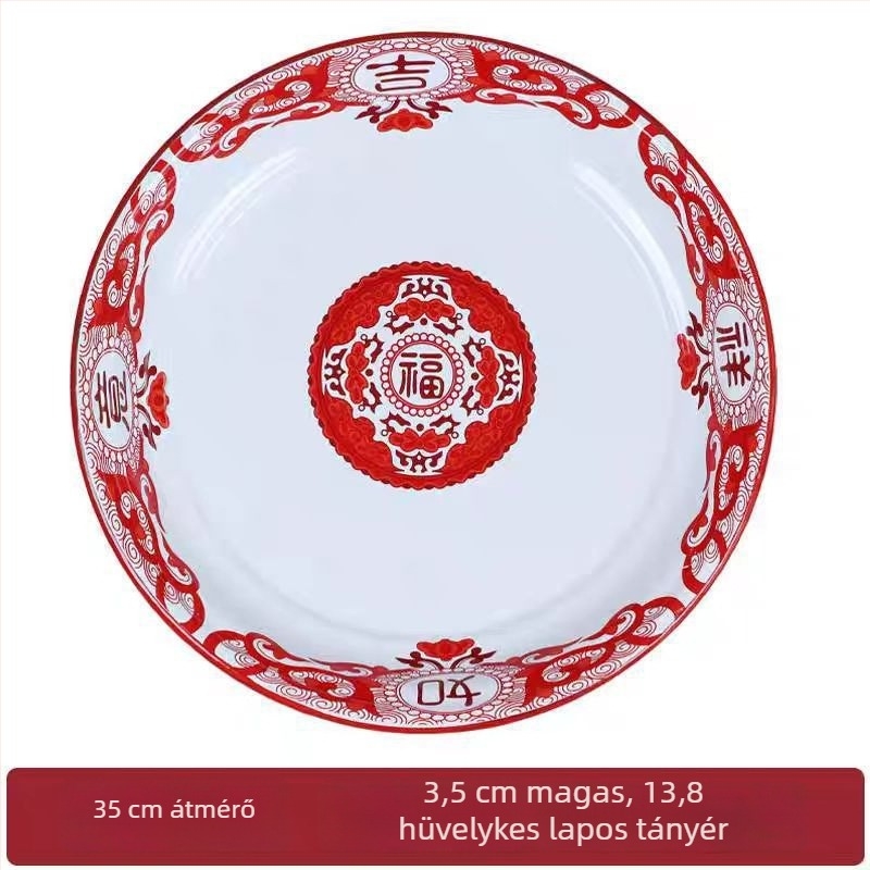 Zománc tál, vastag piros mintával, kínai retro nemzeti stílusú gyümölcstál