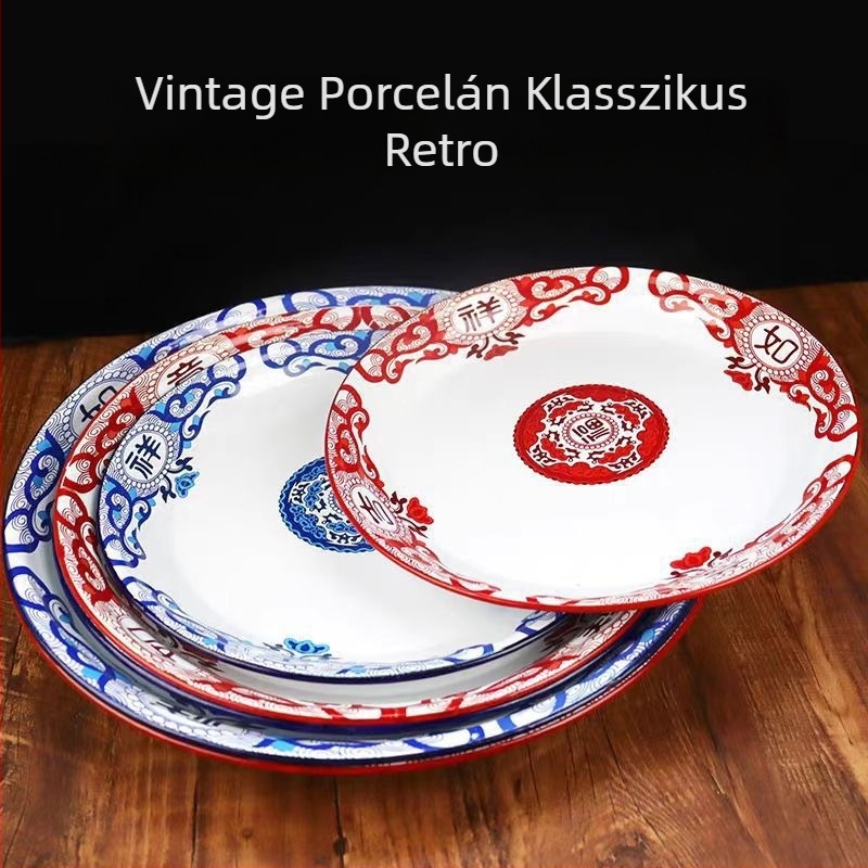 Zománc tál, vastag piros mintával, kínai retro nemzeti stílusú gyümölcstál