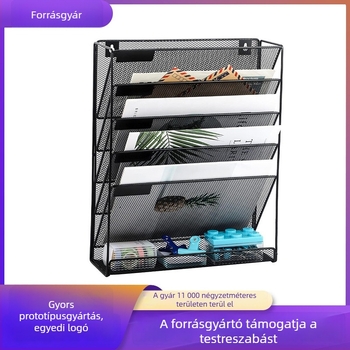 Fali szerelhető, fémből készült iratrendező állvány újság- és magazinmegjelenítéssel