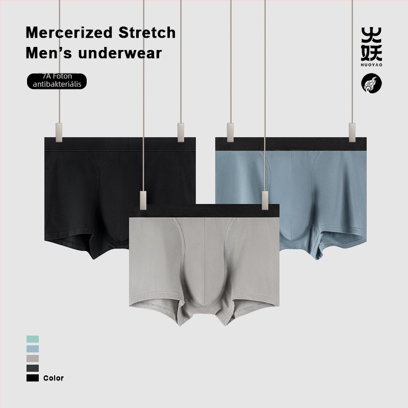 Fire Demon antibakteriális férfi pamut boxer brief, lélegző, nedvességelnyelő, középmagas derék, egyszínű, ajándékdoboza.