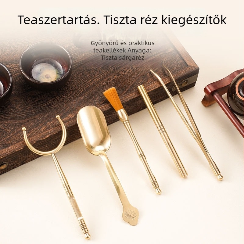 Sárgaréz teáskészlet – Hat úriember, tea clip, teáskanál, teáskanna és kiegészítők a tea ceremóniához