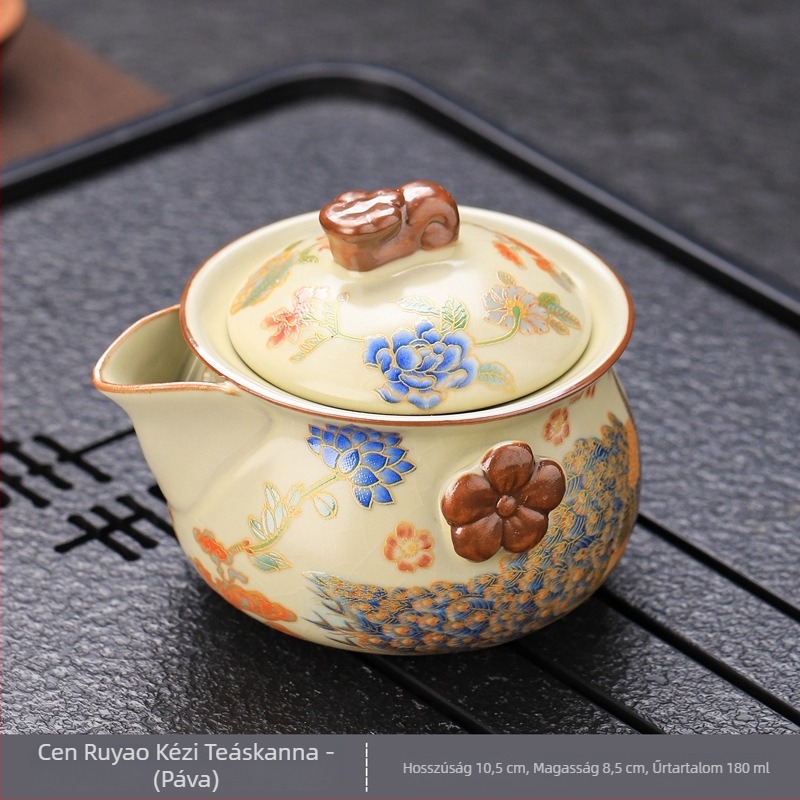 Ru Kiln kézben tartott teáskanna készlet fedő tál és két csészével – fehér porcelán