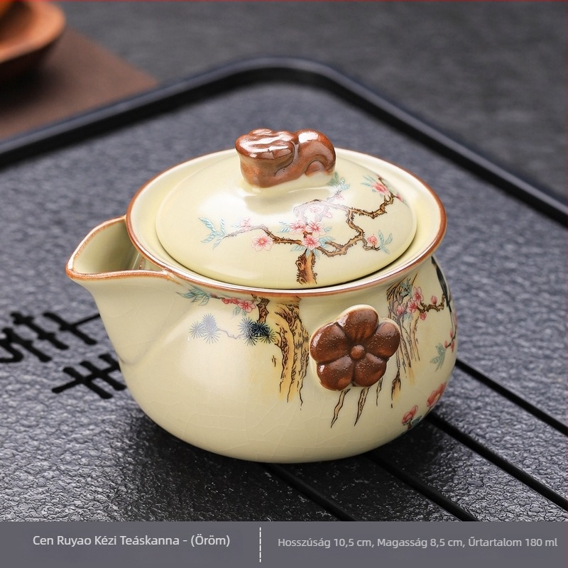 Ru Kiln kézben tartott teáskanna készlet fedő tál és két csészével – fehér porcelán