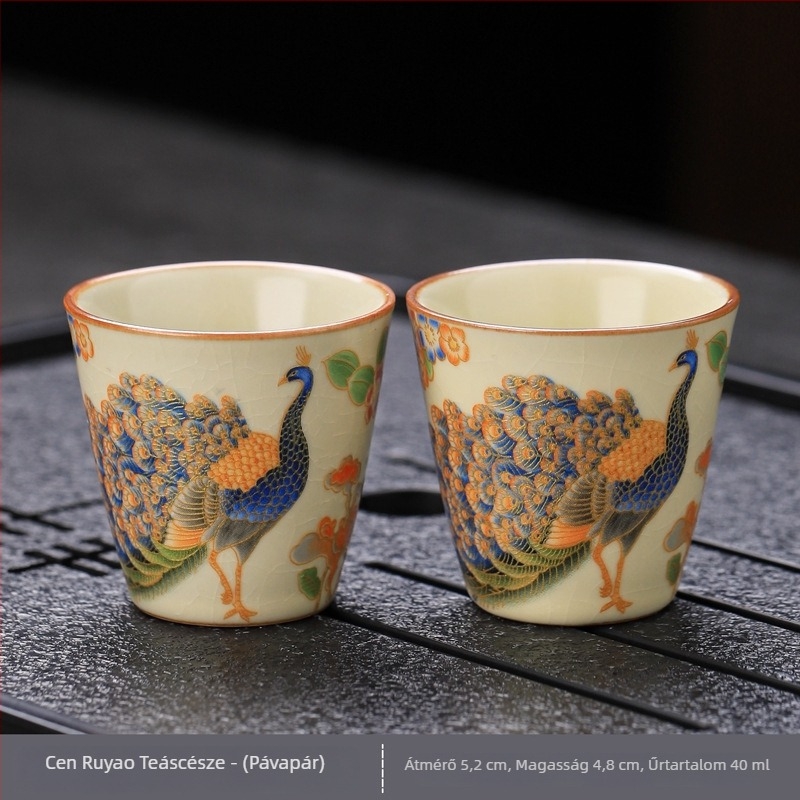 Ru Kiln kézben tartott teáskanna készlet fedő tál és két csészével – fehér porcelán