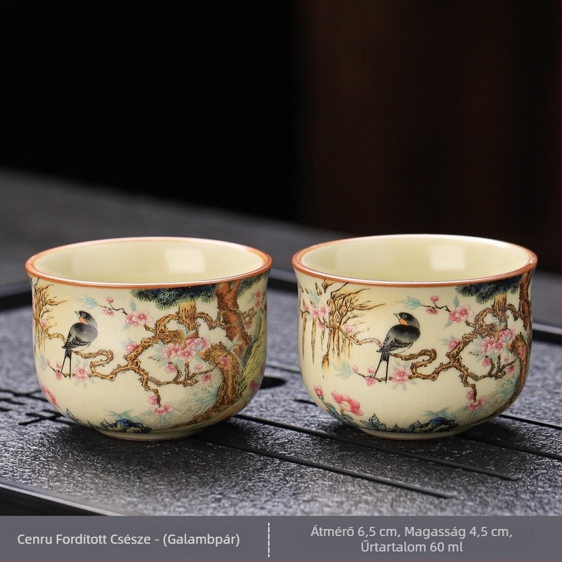 Ru Kiln kézben tartott teáskanna készlet fedő tál és két csészével – fehér porcelán