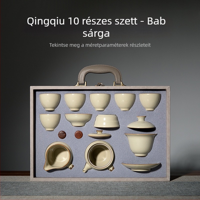 Szifang Pavilion Ru porcelán Kung Fu teáskészlet oldalsó fogantyúval, luxus a háztartásban, teáscsészékkel ajándékdobozban