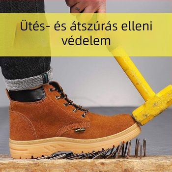 Nyári férfiaknak készülő magas szárú acél tokozott munkavédelmi cipő, légáteresztő, áthatolás- és ütésálló, kopásálló, csúszásmentes, könnyű, szagtalan, hegesztéshez