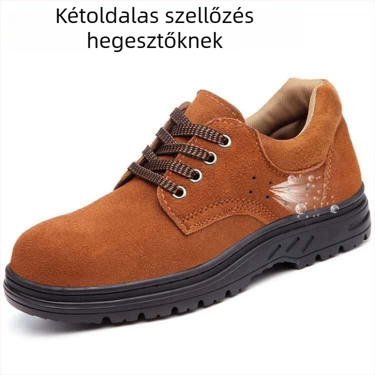 Nyári férfiaknak készülő magas szárú acél tokozott munkavédelmi cipő, légáteresztő, áthatolás- és ütésálló, kopásálló, csúszásmentes, könnyű, szagtalan, hegesztéshez