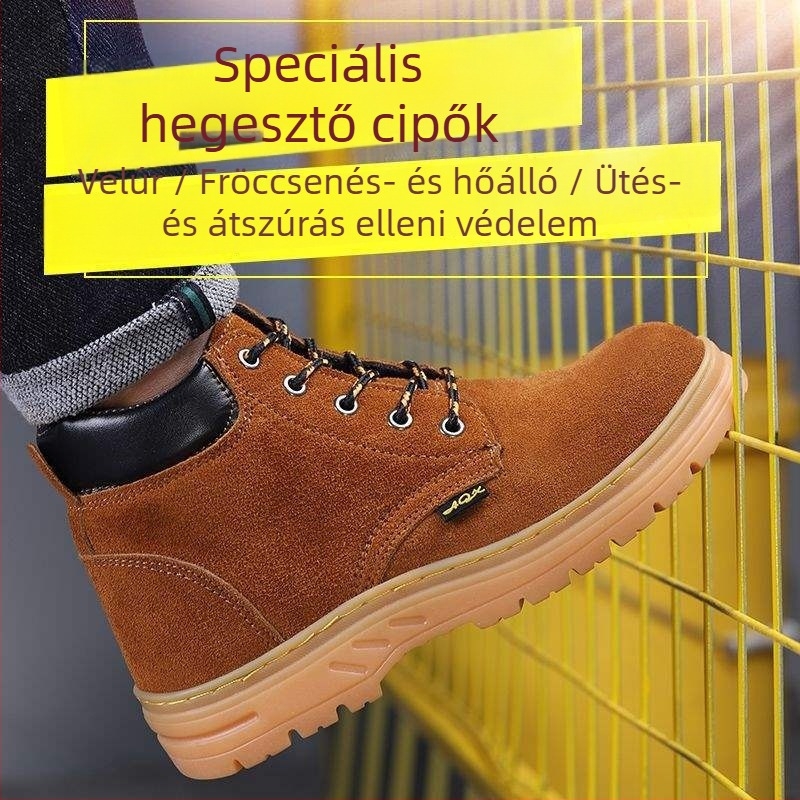Nyári férfiaknak készülő magas szárú acél tokozott munkavédelmi cipő, légáteresztő, áthatolás- és ütésálló, kopásálló, csúszásmentes, könnyű, szagtalan, hegesztéshez