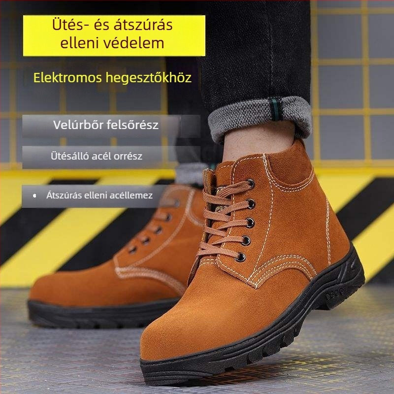 Nyári férfiaknak készülő magas szárú acél tokozott munkavédelmi cipő, légáteresztő, áthatolás- és ütésálló, kopásálló, csúszásmentes, könnyű, szagtalan, hegesztéshez