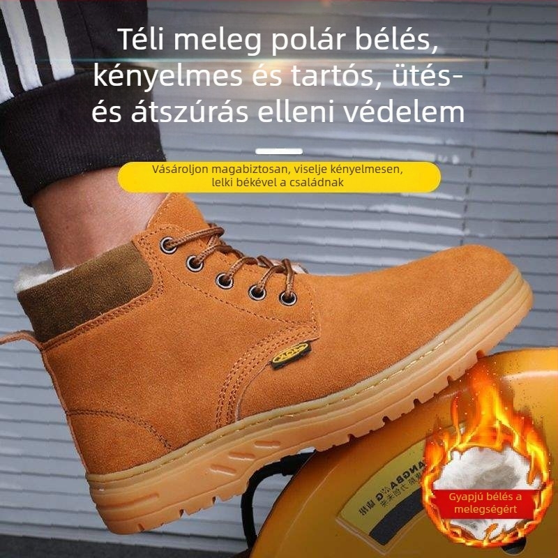 Nyári férfiaknak készülő magas szárú acél tokozott munkavédelmi cipő, légáteresztő, áthatolás- és ütésálló, kopásálló, csúszásmentes, könnyű, szagtalan, hegesztéshez