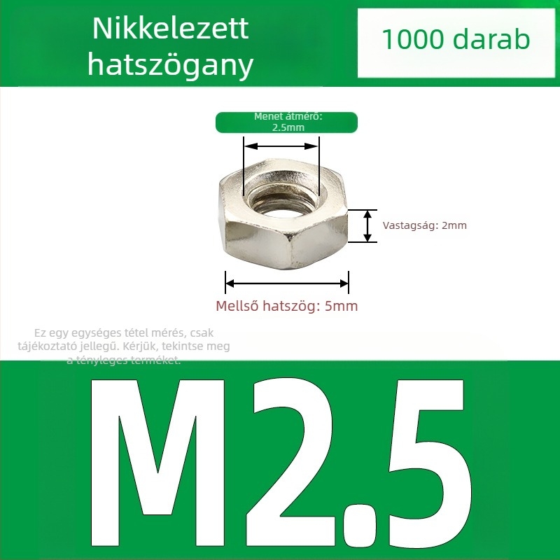 Nikkel bevonat külső hatszögletű anya, szénacélból, DIN 934, fekete felületkezelés, 4.8 erősségi osztály, M2–M5