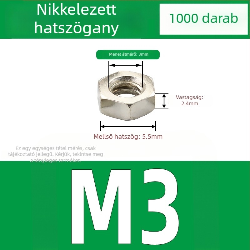 Nikkel bevonat külső hatszögletű anya, szénacélból, DIN 934, fekete felületkezelés, 4.8 erősségi osztály, M2–M5