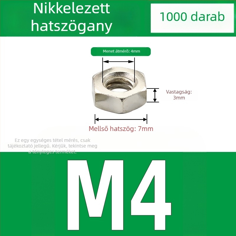 Nikkel bevonat külső hatszögletű anya, szénacélból, DIN 934, fekete felületkezelés, 4.8 erősségi osztály, M2–M5