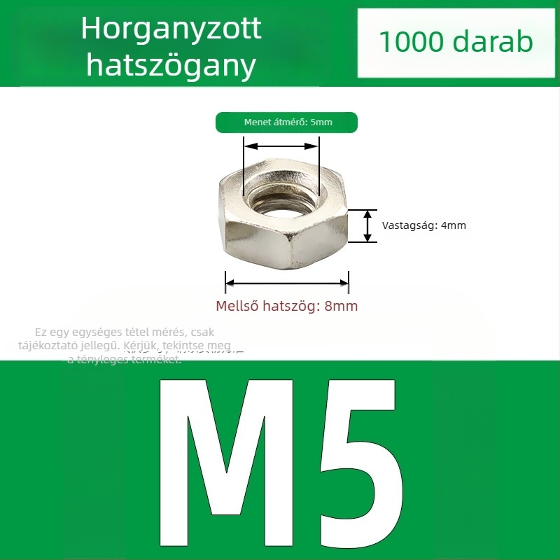 Nikkel bevonat külső hatszögletű anya, szénacélból, DIN 934, fekete felületkezelés, 4.8 erősségi osztály, M2–M5