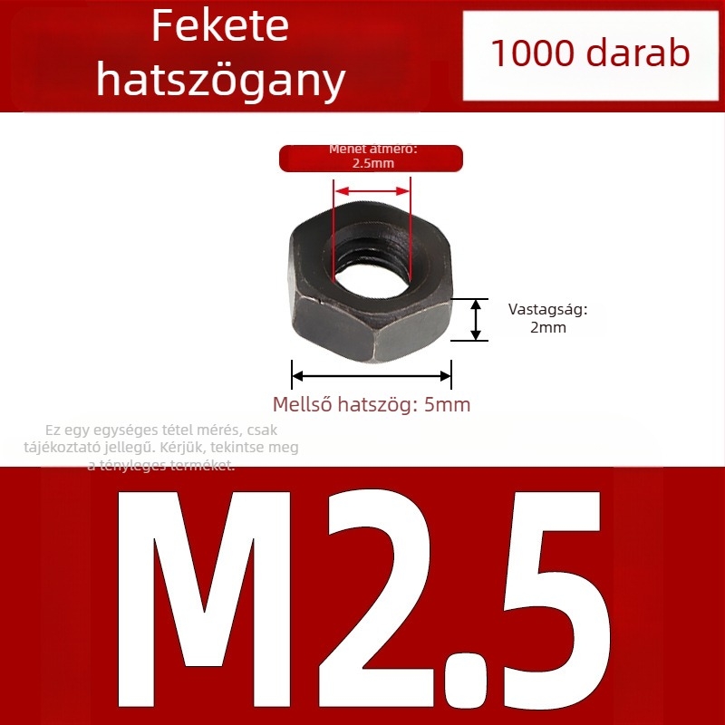 Nikkel bevonat külső hatszögletű anya, szénacélból, DIN 934, fekete felületkezelés, 4.8 erősségi osztály, M2–M5