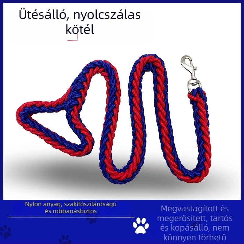 Nylon fonott nyolcszálú kutyapóráz közepes és nagy testű kutyáknak