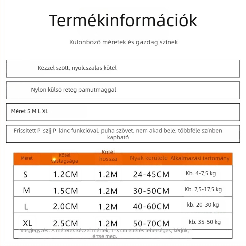 Nylon fonott nyolcszálú kutyapóráz közepes és nagy testű kutyáknak