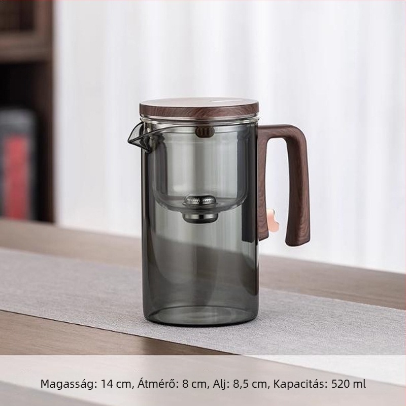 Üvegből készült teáskészlet, tea–víz elválasztással, mágneses szűrő és egyszerű használat