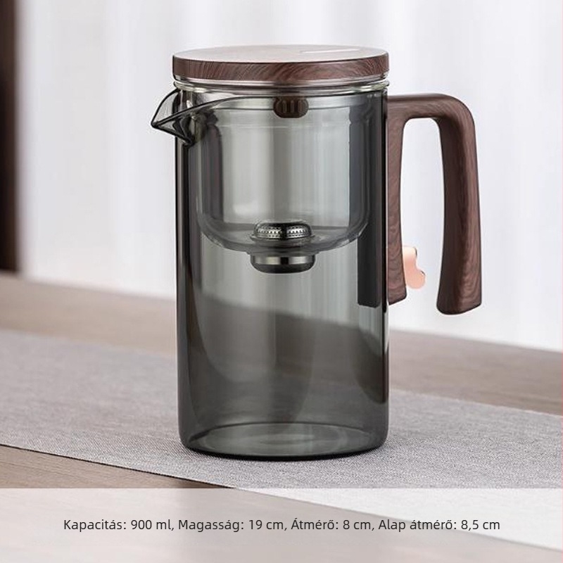 Üvegből készült teáskészlet, tea–víz elválasztással, mágneses szűrő és egyszerű használat
