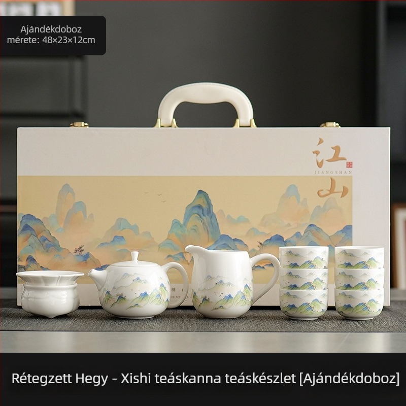 Jáde porcelán tea set háztartási használatra, teáskanna és teáscsészék, 2025-ös új modell, ajándékdoboz időseknek, szuvenír ajándék