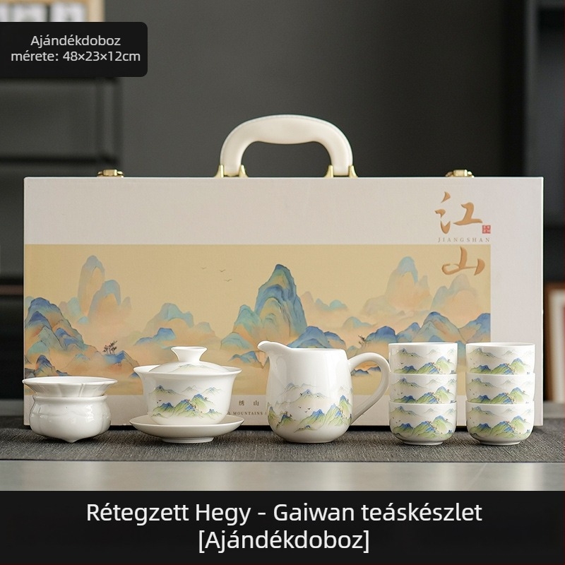 Jáde porcelán tea set háztartási használatra, teáskanna és teáscsészék, 2025-ös új modell, ajándékdoboz időseknek, szuvenír ajándék