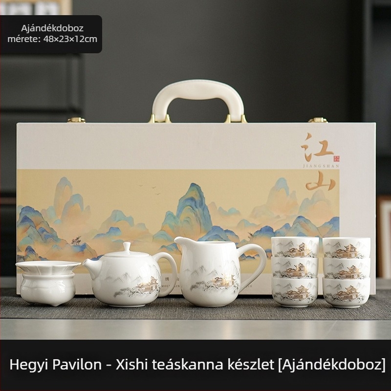 Jáde porcelán tea set háztartási használatra, teáskanna és teáscsészék, 2025-ös új modell, ajándékdoboz időseknek, szuvenír ajándék