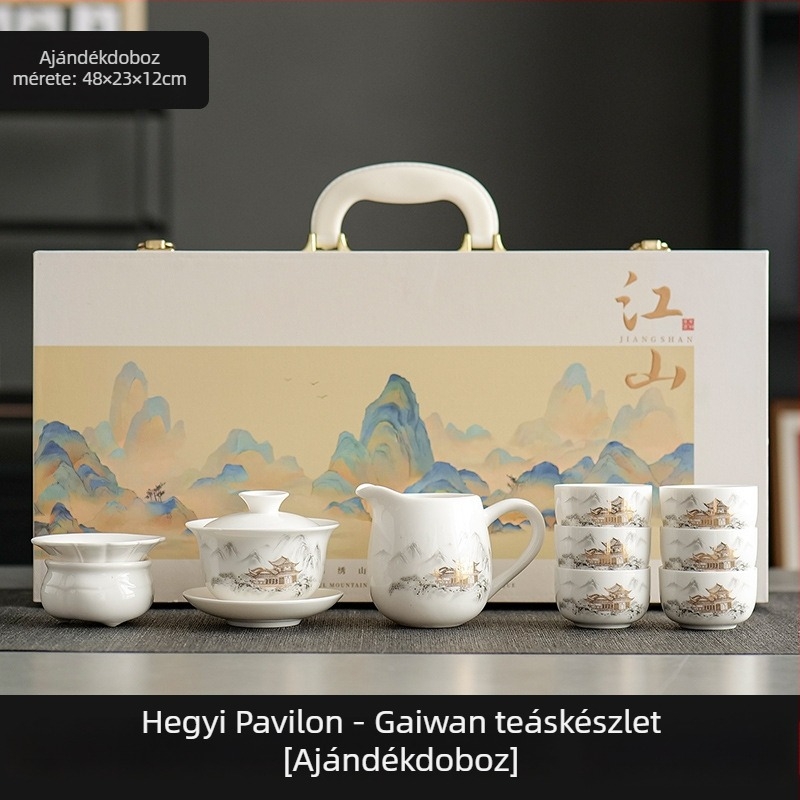 Jáde porcelán tea set háztartási használatra, teáskanna és teáscsészék, 2025-ös új modell, ajándékdoboz időseknek, szuvenír ajándék