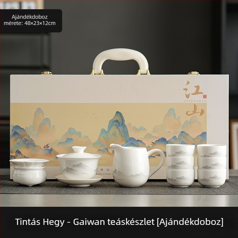 Jáde porcelán tea set háztartási használatra, teáskanna és teáscsészék, 2025-ös új modell, ajándékdoboz időseknek, szuvenír ajándék