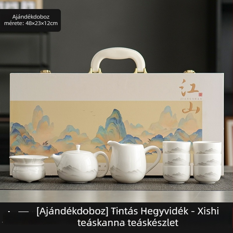 Jáde porcelán tea set háztartási használatra, teáskanna és teáscsészék, 2025-ös új modell, ajándékdoboz időseknek, szuvenír ajándék