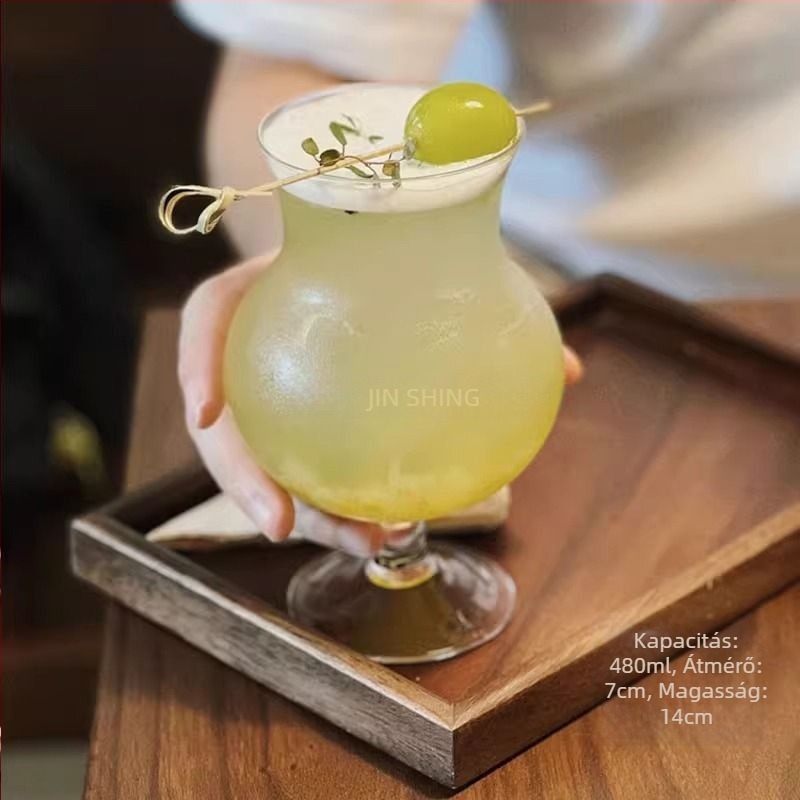 Kínai stílusú üvegpohár teához, magas goblet-formájú, szívóval, tej-tea pohár gleccser mintával