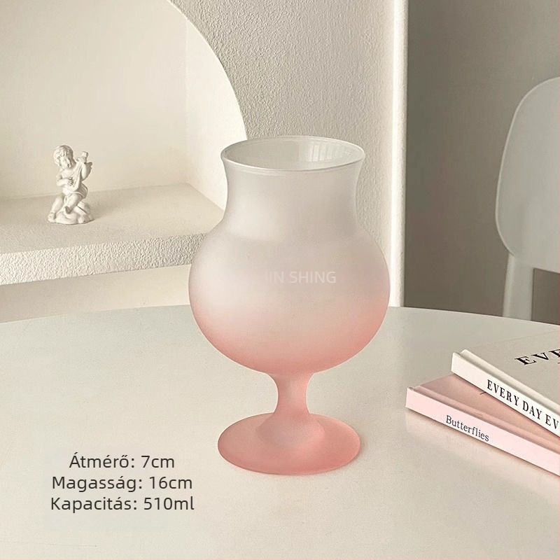 Kínai stílusú üvegpohár teához, magas goblet-formájú, szívóval, tej-tea pohár gleccser mintával