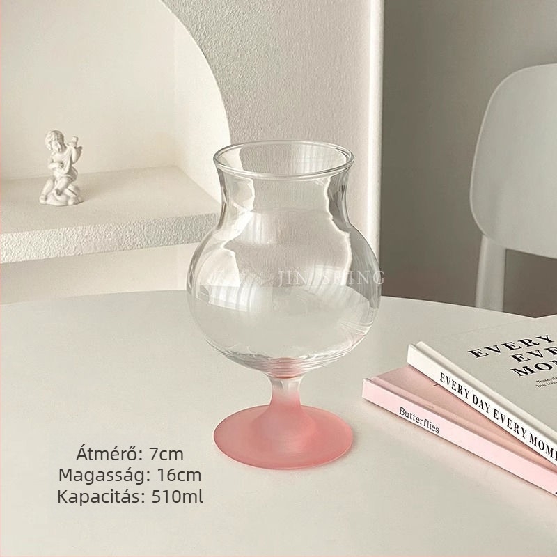 Kínai stílusú üvegpohár teához, magas goblet-formájú, szívóval, tej-tea pohár gleccser mintával