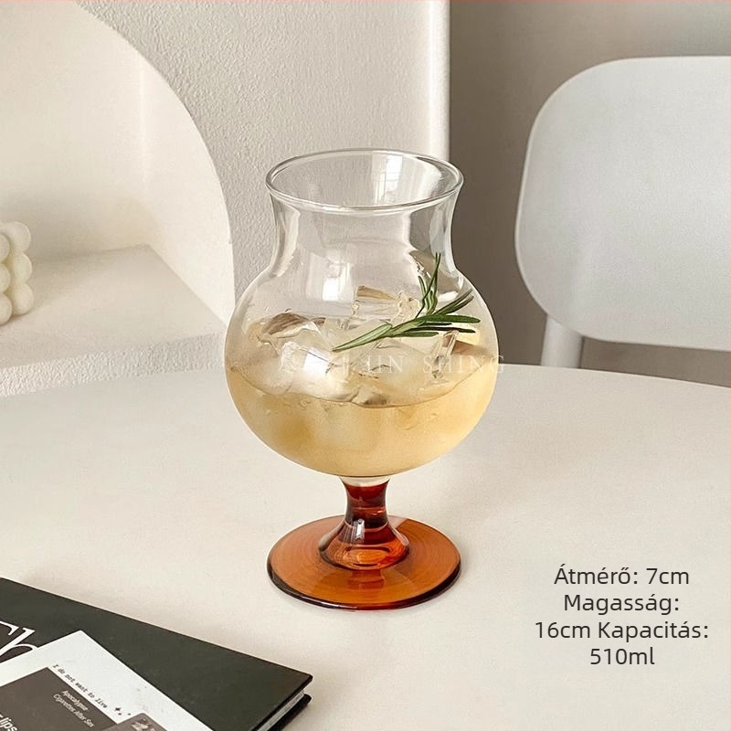 Kínai stílusú üvegpohár teához, magas goblet-formájú, szívóval, tej-tea pohár gleccser mintával