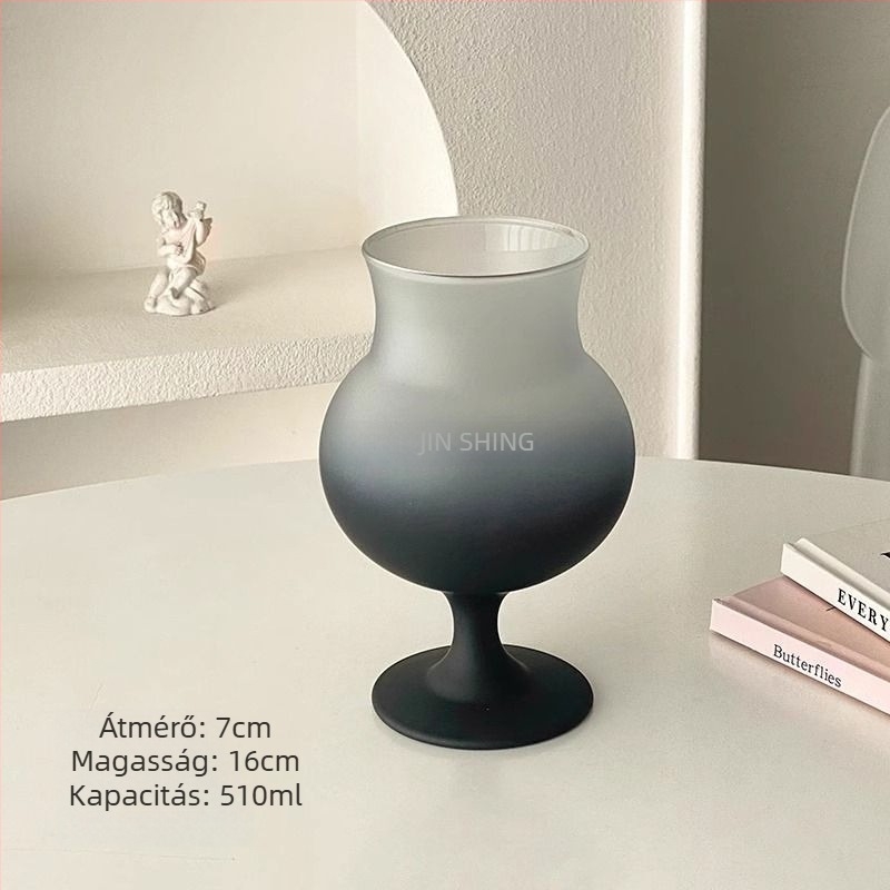 Kínai stílusú üvegpohár teához, magas goblet-formájú, szívóval, tej-tea pohár gleccser mintával