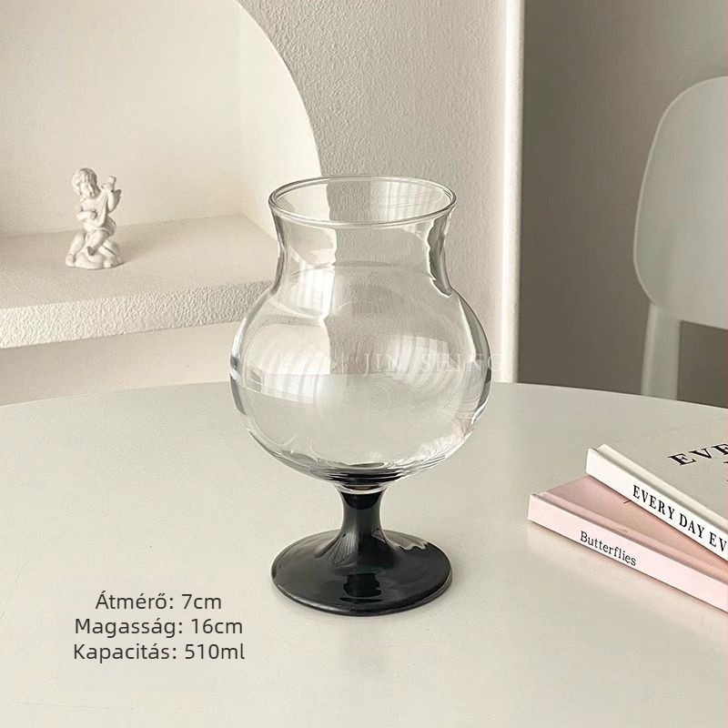 Kínai stílusú üvegpohár teához, magas goblet-formájú, szívóval, tej-tea pohár gleccser mintával