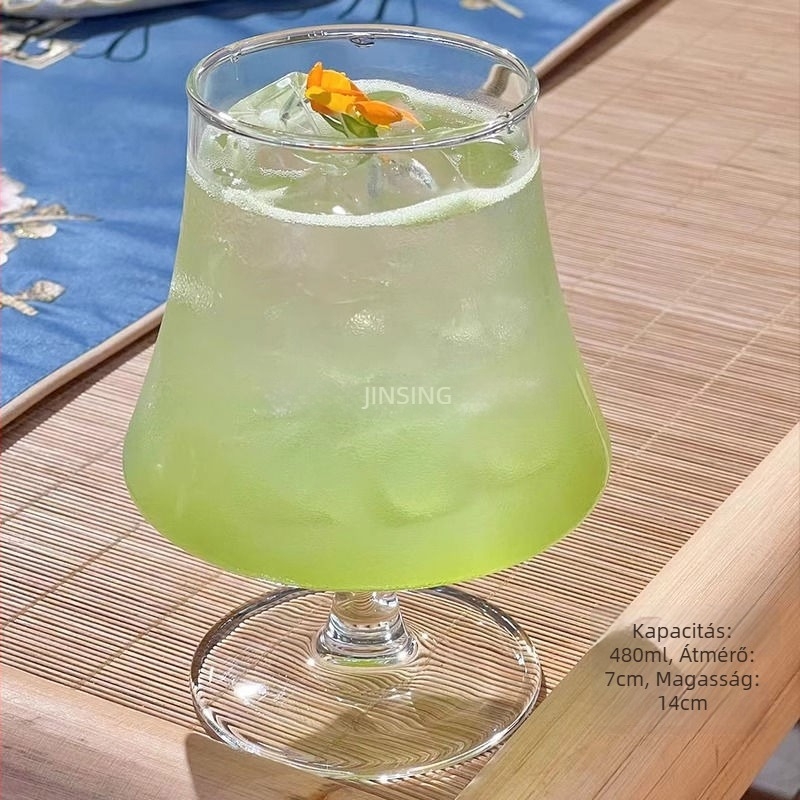 Kínai stílusú üvegpohár teához, magas goblet-formájú, szívóval, tej-tea pohár gleccser mintával