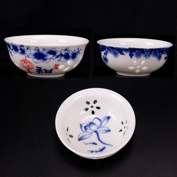 Hőálló üveges teáskanna kerámiaszűrővel, kék-fehér porcelán teáscsésze, Kung Fu teás készlet