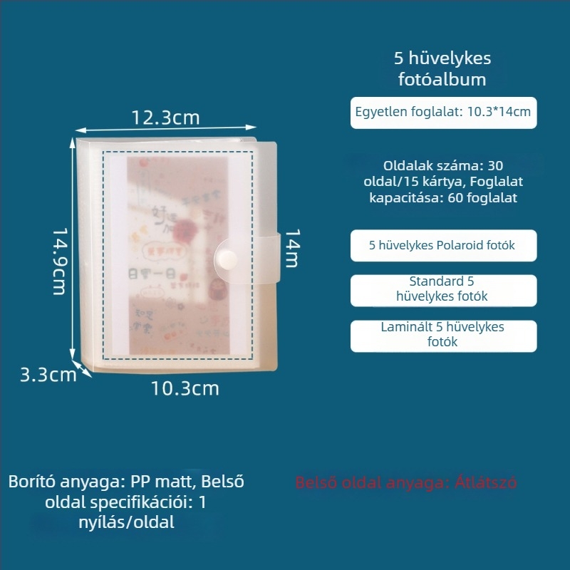 3 hüvelykes négyrácsos kártyaalbum PP borítóval, gomba alakú zár, kártya- és fénykép-tartó, 20 oldal