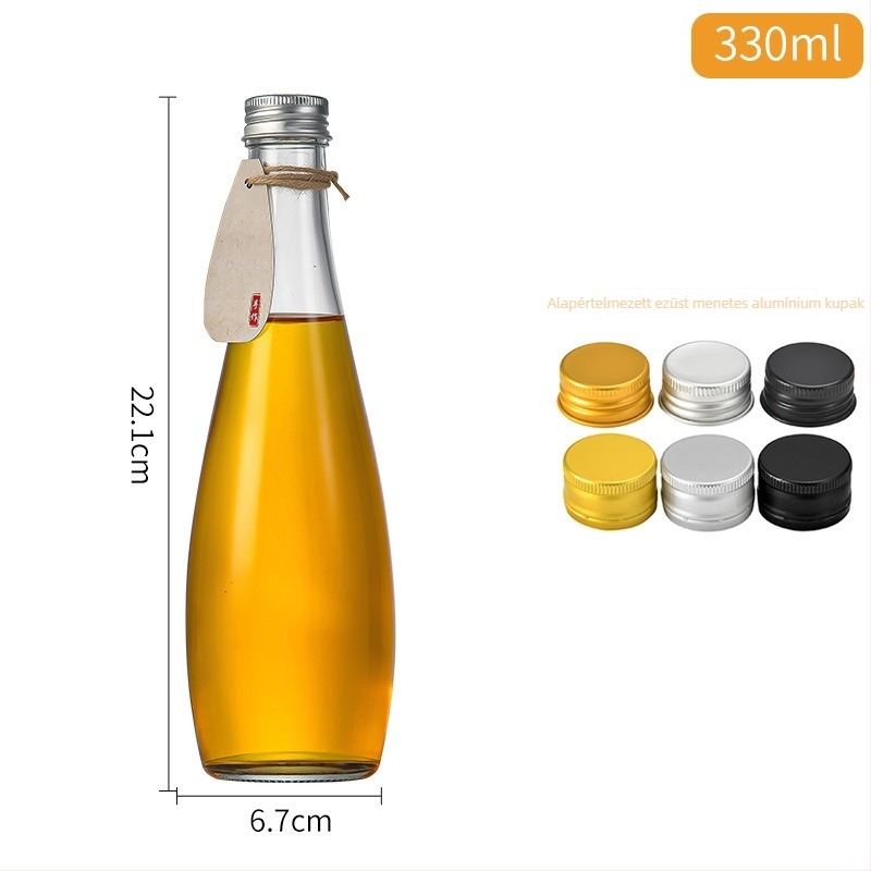 Átlátszó üveg italokhoz, gyümölcslé és tej-tea italokhoz, tej-tea üveg, üres palack logónyomtatási lehetőséggel, tiszta víz üveg, gyümölcsboros üveg