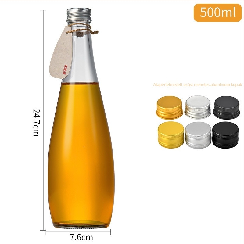 Átlátszó üveg italokhoz, gyümölcslé és tej-tea italokhoz, tej-tea üveg, üres palack logónyomtatási lehetőséggel, tiszta víz üveg, gyümölcsboros üveg