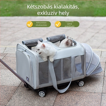 Kerékkel felszerelt állat szállítótáska, nagy kapacitású, macskáknak és kutyáknak, légáteresztő, bővíthető utazótáska