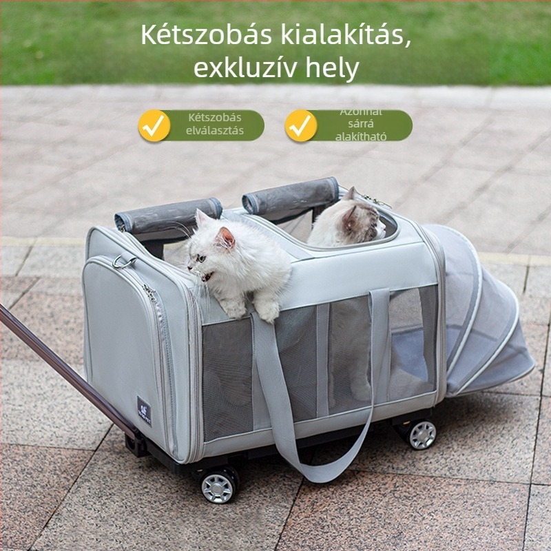 Kerékkel felszerelt állat szállítótáska, nagy kapacitású, macskáknak és kutyáknak, légáteresztő, bővíthető utazótáska