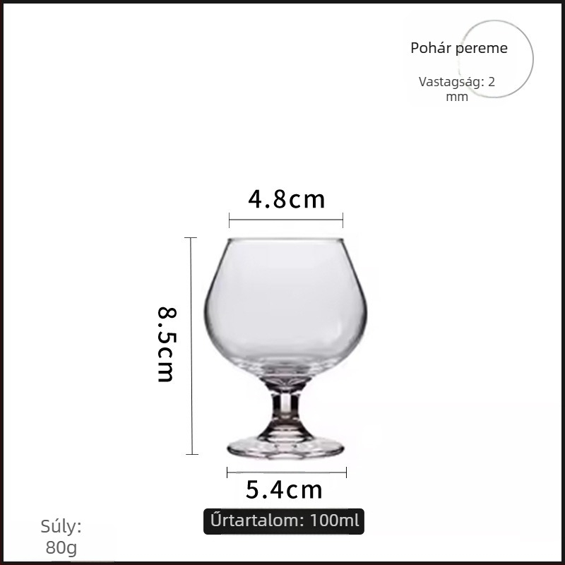 Libbey brandy pohár, rövid lábú, vastag, tulipán alakú, európai stílusú pohár