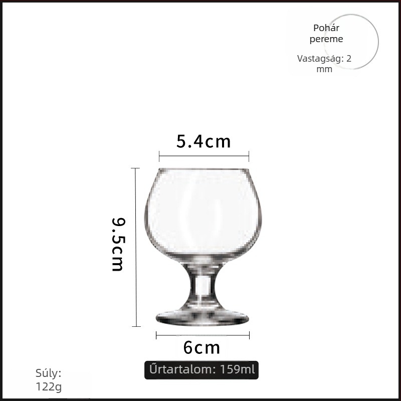 Libbey brandy pohár, rövid lábú, vastag, tulipán alakú, európai stílusú pohár