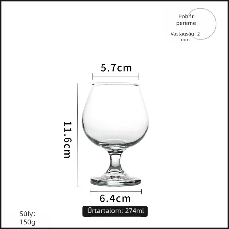 Libbey brandy pohár, rövid lábú, vastag, tulipán alakú, európai stílusú pohár