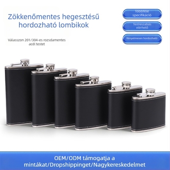 Bőrrel bevont rozsdamentes acél italflakon, 5-9 oz, hordozható, lapos dizájn