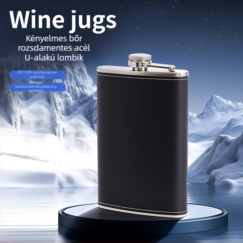 Bőrrel bevont rozsdamentes acél italflakon, 5-9 oz, hordozható, lapos dizájn